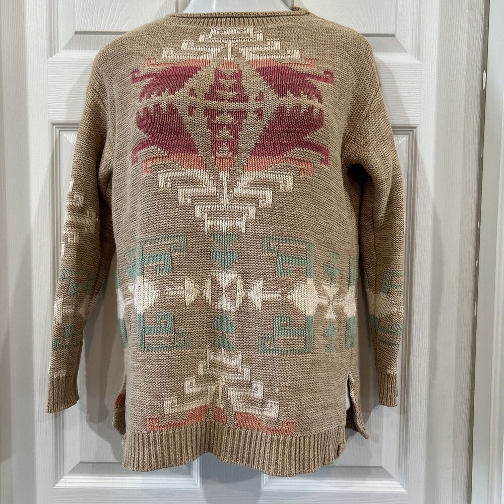 Ralph Lauren Vintage Native American Indian Southwest Sweater Tan Petite M